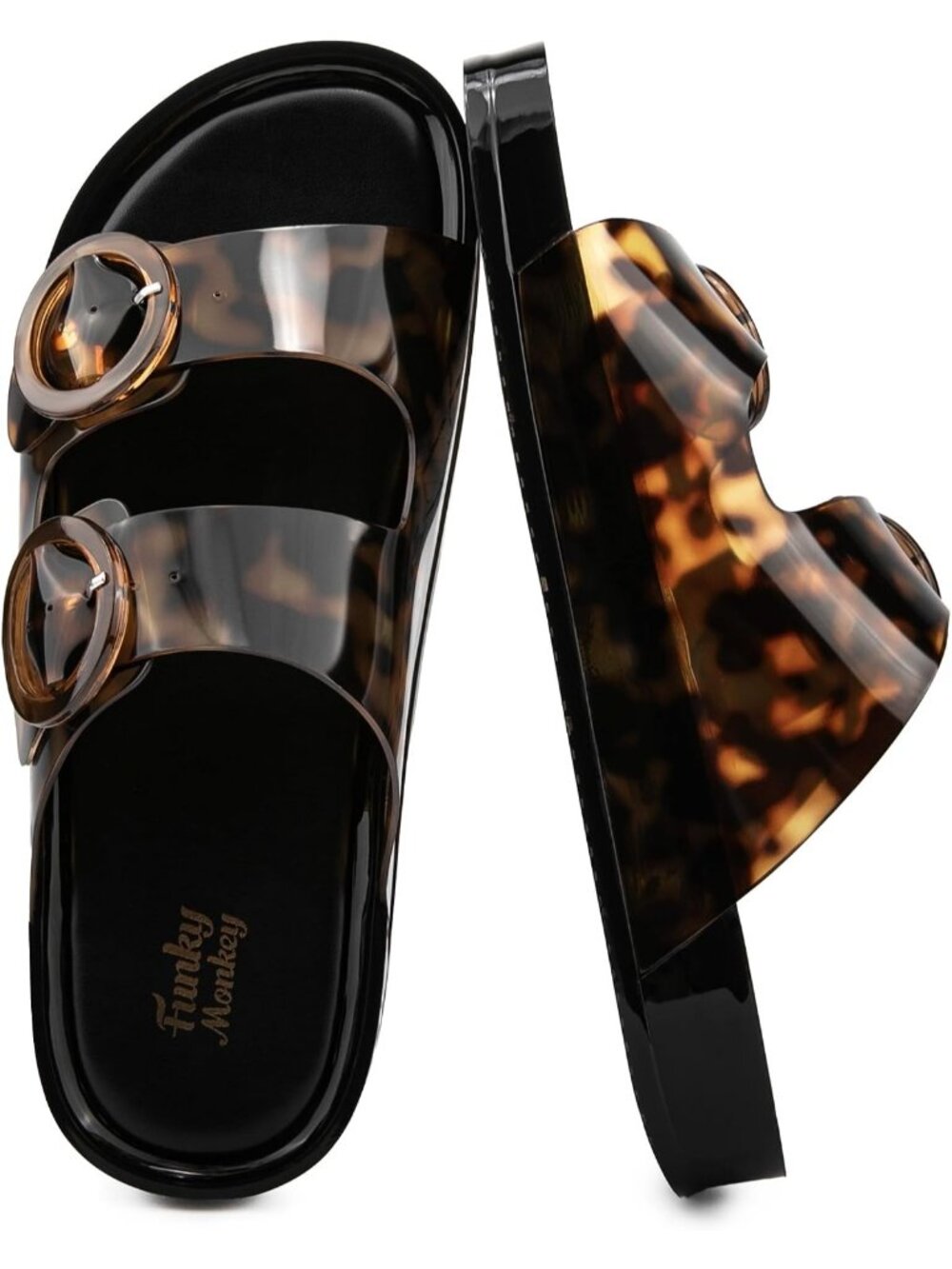 Women's Leopard Chunky Slip-on Beach Slides Adjustable Buckle  Jelly Sandals